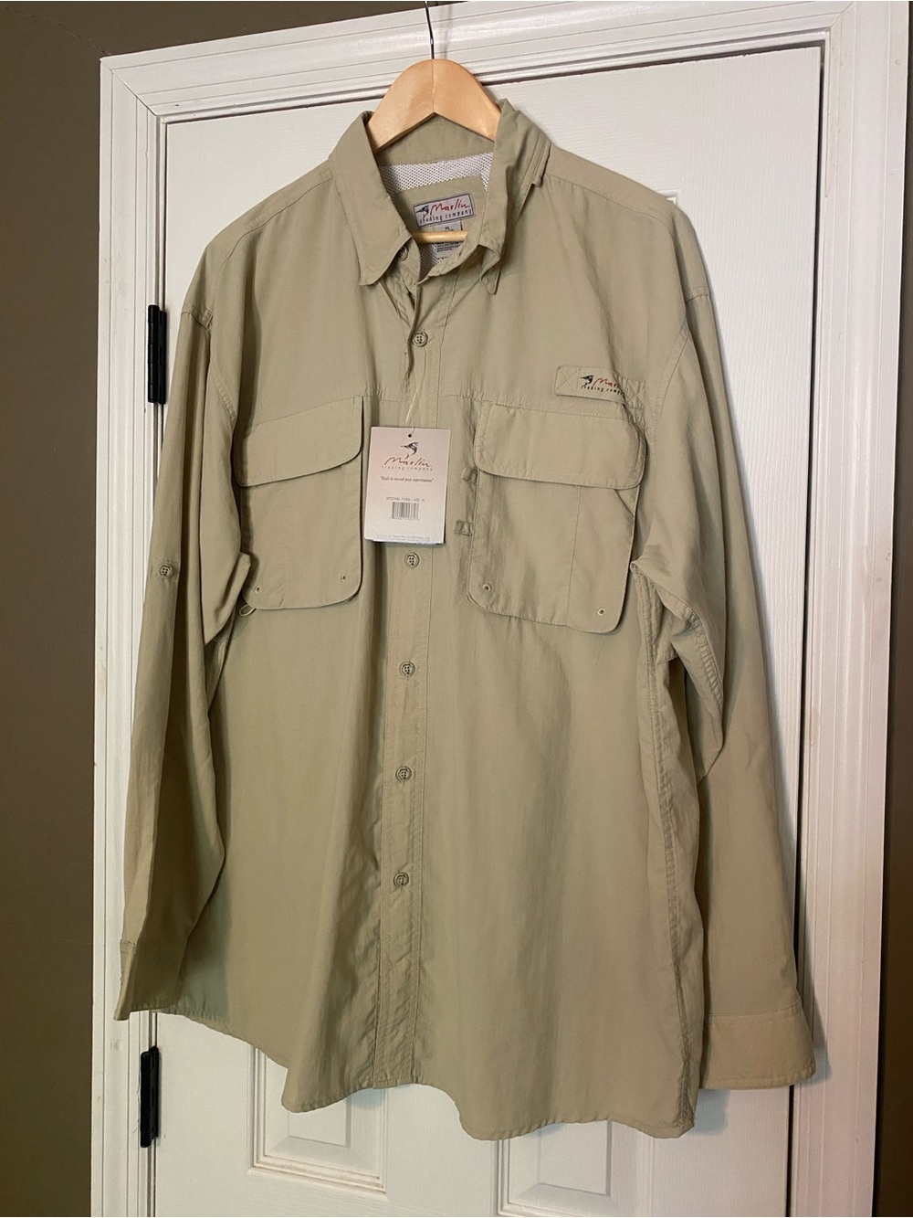 Marlin - Khaki Colored Long Sleeve Button Fishing Shirt - size XL (mens)